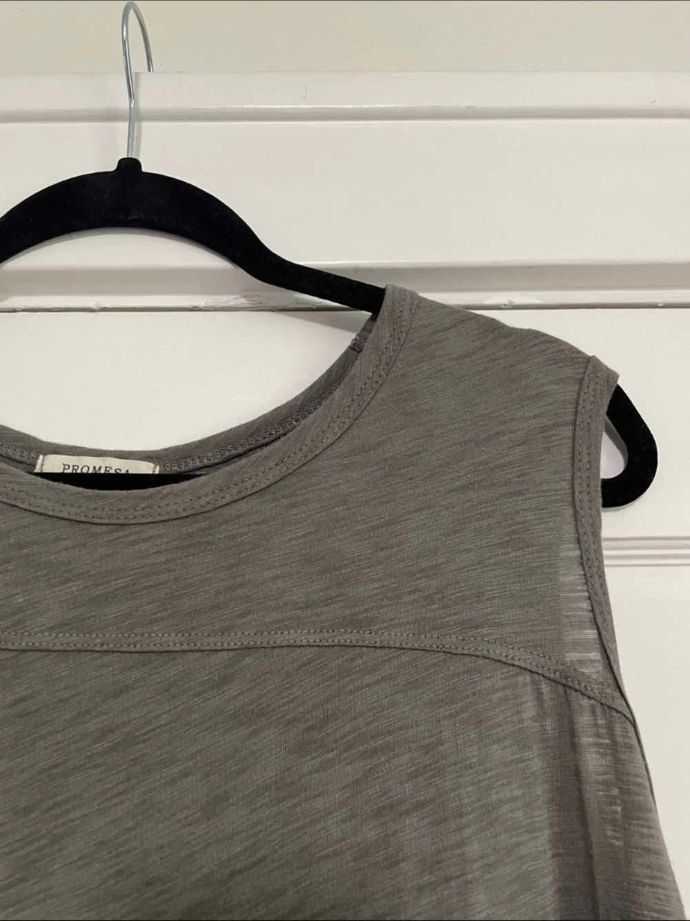 Women's Promesa Asymmetrical Trapeze Cotton Modal Tank Top In Olive Green - Picture 4 of 13
